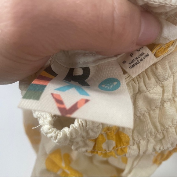 Vintage Roxy Maxi Dress Yellow White Brown Floral Smocked Cotton Sundress Size S - Picture 5 of 5